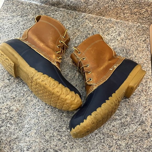 LL BEAN Duck Boots Maine Hunting Shoe Womens Size 7 Brown‎ / Blue GUC - Picture 6 of 12